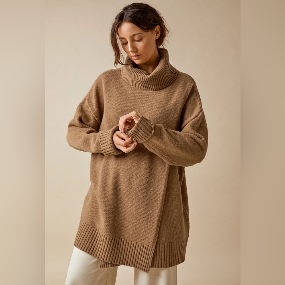 Boob Design Oversized Turtleneck Sweater in Camel Brown